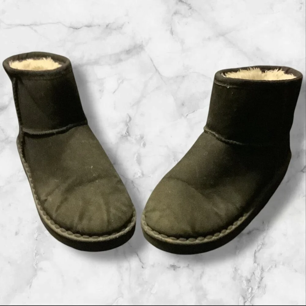 Fashion‎ Girls Black Fur Lined Winter Ankle Boots Slip On Size 35